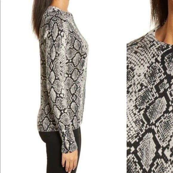 Halogen Size S NWOT Snake Print Lightweight Crewneck Sweater Black Tan - Picture 3 of 10